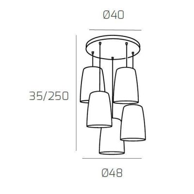 SHADED SOSPENSIONE 5 LUCI IN METALLO CROMATO CON CONI IN VETRO AMBRA CROMO OPPURE RAME Top Light Illuminazione - Cristalensi Sho