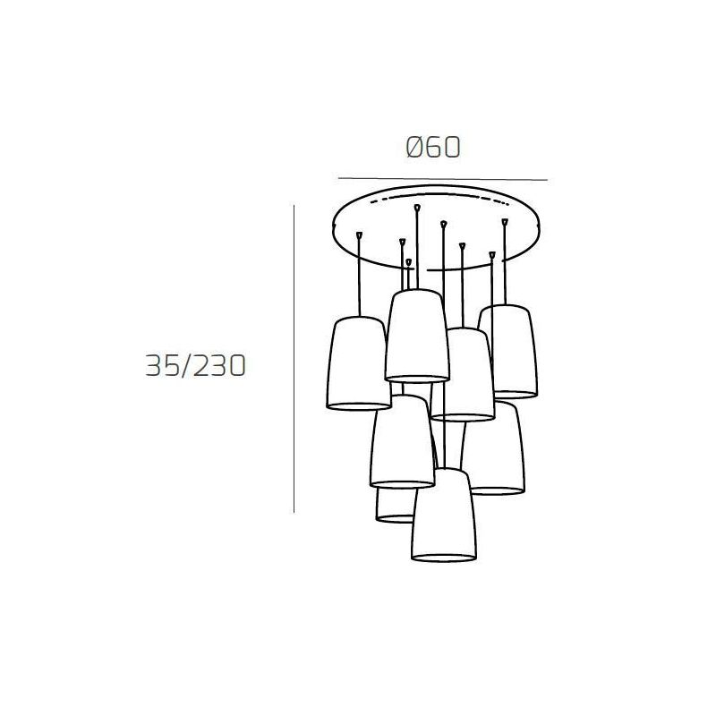 SHADED SOSPENSIONE 8 LUCI IN FINITURA OTTONE CON CONI IN VETRO AMBRA CROMO OPPURE RAME Top Light Illuminazione - Cristalensi Sho