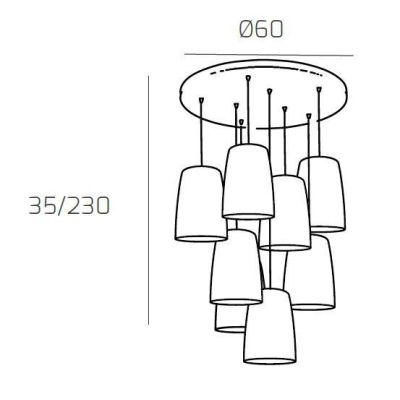 SHADED SOSPENSIONE 8 LUCI IN FINITURA OTTONE CON CONI IN VETRO AMBRA CROMO OPPURE RAME Top Light Illuminazione - Cristalensi Sho