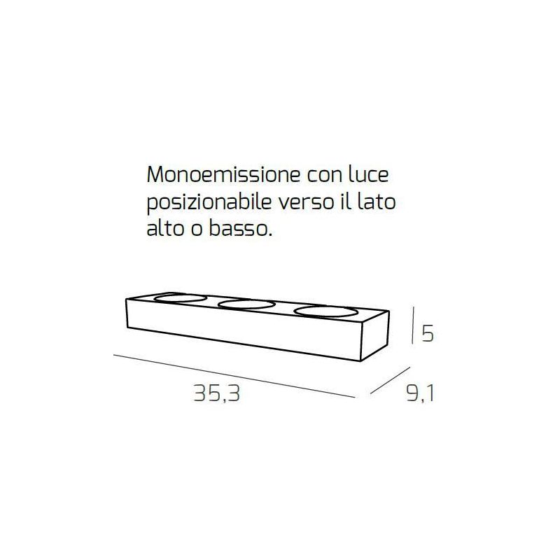PLATE APPLIQUE RETTANGOLARE MONOEMISSIONE 3 LUCI IN METALLO 4 COLORI LAMPADINE ATTACCO GX53 Top Light Illuminazione - Cristalens