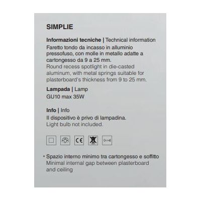 712 SIMPLIE FARETTO CONO DA INCASSO IN ALLUMINIO VERNICIATO DI BIANCO, NERO O ORO ATTACCO GU10 ISYLUCE - Cristalensi Shop Online
