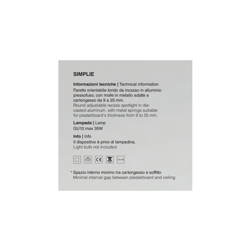 713 SIMPLIE FARETTO ORIENTABILE DA INCASSO IN ALLUMINIO VERNICIATO BIANCO O NERO ATTACCO GU10 ISYLUCE - Cristalensi Shop Online