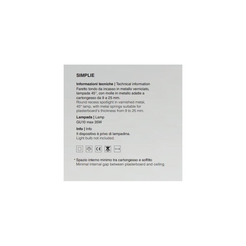 714 SIMPLIE FARETTO TONDO DA INCASSO IN ALLUMINIO VERNICIATO BIANCO O NERO ATTACCO GU10 ISYLUCE - Cristalensi Shop Online