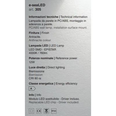 305 APPLIQUE DA ESTERNO ANTI SALSEDINE IP65 BIEMISSIONE LED 12W 3000K O 4000K BIANCO E ANTRACITE ISYLUCE - Cristalensi Shop Onli