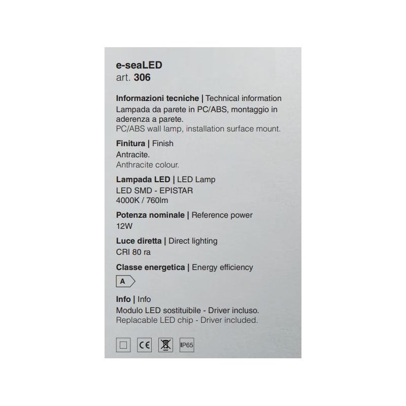 306 APPLIQUE DA ESTERNO ANTI SALSEDINE IP65 LED 12W 3000K O 4000K BIANCO E ANTRACITE ECONOMICA ISYLUCE - Cristalensi Shop Online