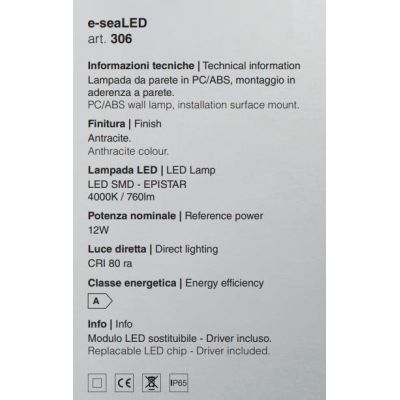 306 APPLIQUE DA ESTERNO ANTI SALSEDINE IP65 LED 12W 3000K O 4000K BIANCO E ANTRACITE ECONOMICA ISYLUCE - Cristalensi Shop Online