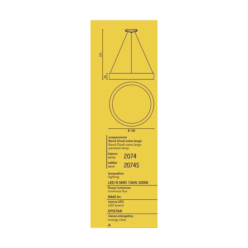 BAND AFFRALUX LAMPADARIO AD ANELLO EXTRA LARGE MODERNO LED 136W LUCE 3200K BIANCO O SABBIA AFFRALUX - Cristalensi Shop Online