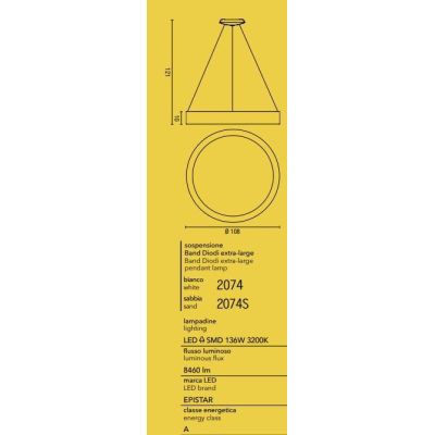 BAND AFFRALUX LAMPADARIO AD ANELLO EXTRA LARGE MODERNO LED 136W LUCE 3200K BIANCO O SABBIA AFFRALUX - Cristalensi Shop Online