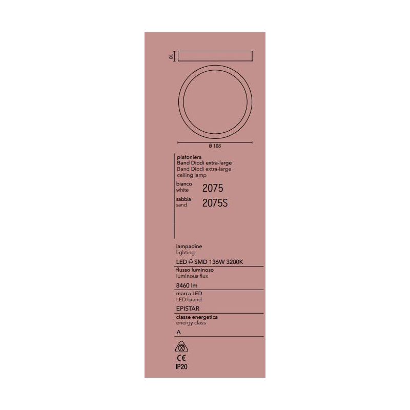 2075 BAND PLAFONIERA AFFRALUX AD ANELLO EXTRA LARGE MODERNA LED 136W LUCE 3200K BIANCO O SABBIA AFFRALUX - Cristalensi Shop Onli