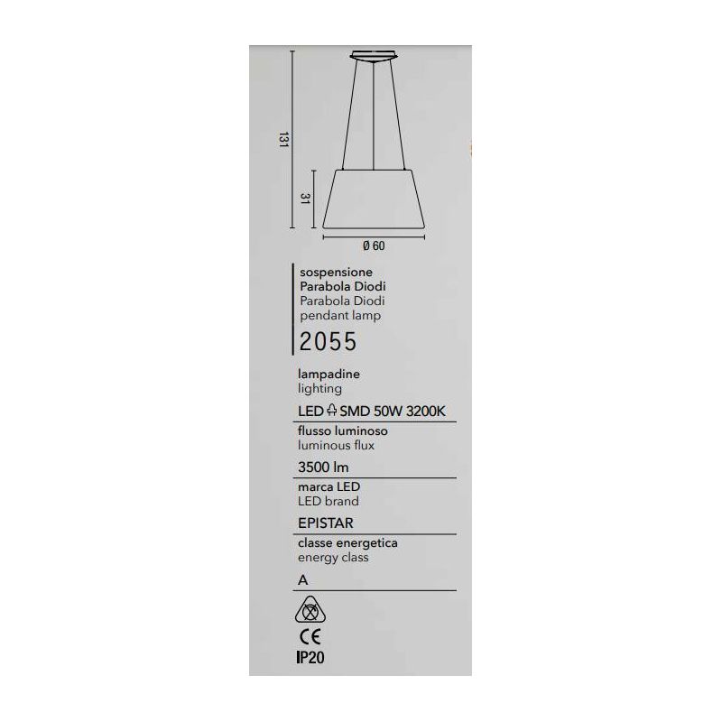 2055 AFFRALUX SOSPENSIONE MODERNA IN METALLO BIANCO DIAMETRO 60 CM CON LED INTEGRATO DA 50W AFFRALUX - Cristalensi Shop Online