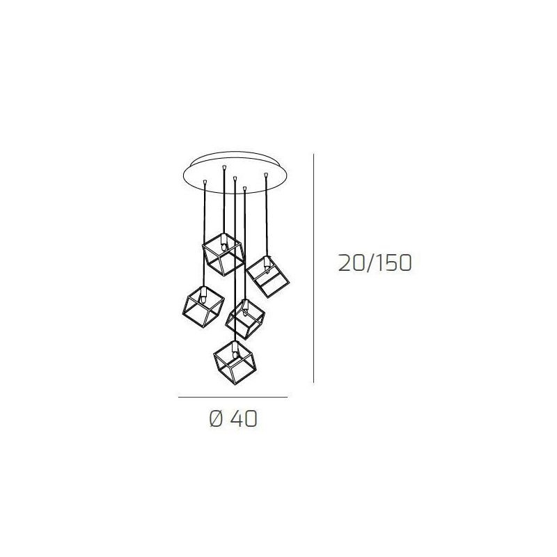 FRAME SOSPENSIONE MODERNA A 5 LUCI DIFFUSORI A CUBO IN METALLO CROMATO CON LAMPADINE ATTACCO G9 Top Light Illuminazione - Crista