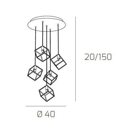 FRAME SOSPENSIONE MODERNA A 5 LUCI DIFFUSORI A CUBO IN METALLO CROMATO CON LAMPADINE ATTACCO G9 Top Light Illuminazione - Crista