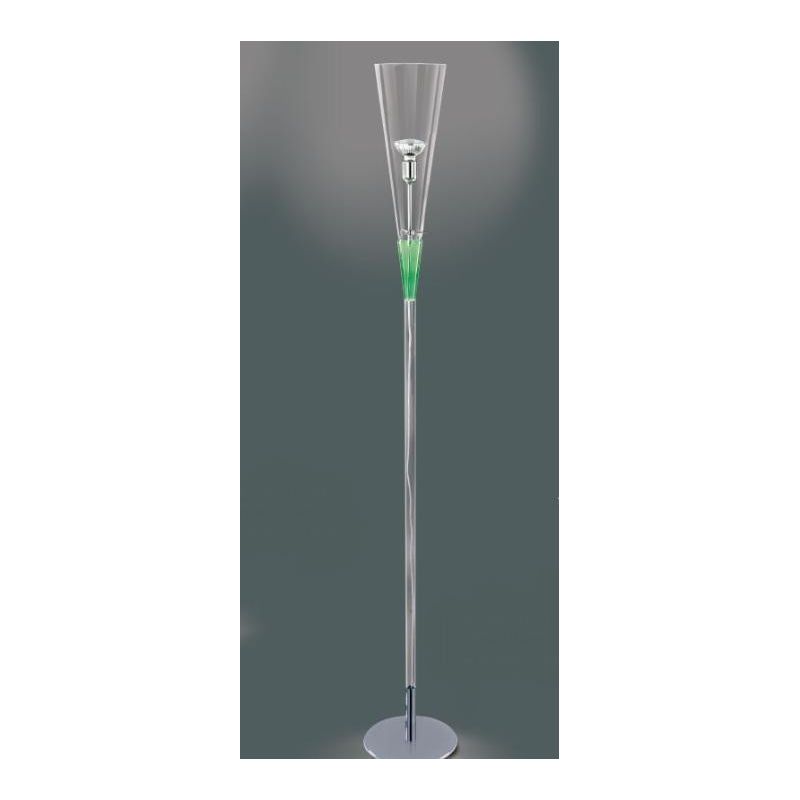 PROSIT LAMPADA DA TERRA IN VETRO PYREX AMBRA VERDE O BLU DETTAGLI CROMO LAMPADINA ATTACCO E27 Padana Lampadari - Cristalensi Sho
