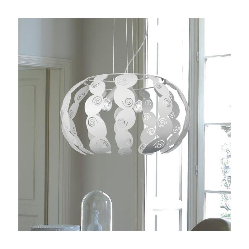 LONDON SOSPENSIONE D40 MODERNA IN METALLO BIANCO CON DECORI TRAFORATI LAMPADINA ATTACCO E27 Padana Lampadari - Cristalensi Shop 