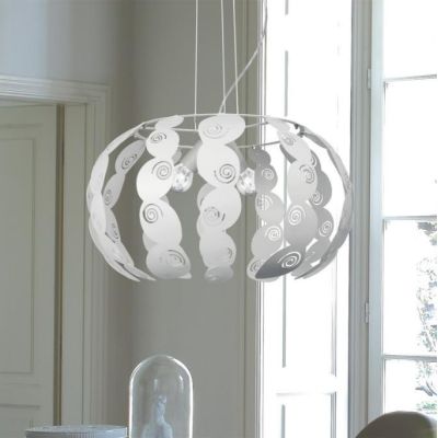 LONDON SOSPENSIONE D40 MODERNA IN METALLO BIANCO CON DECORI TRAFORATI LAMPADINA ATTACCO E27 Padana Lampadari - Cristalensi Shop 