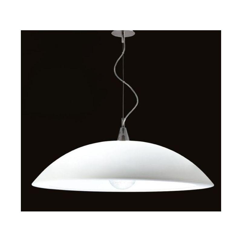 MAMBO SOSPENSIONE SINGOLA D75 IN RESINA BIANCA DETTAGLI CROMO MODERNA LAMPADINA 1XE27 Padana Lampadari - Cristalensi Shop Online