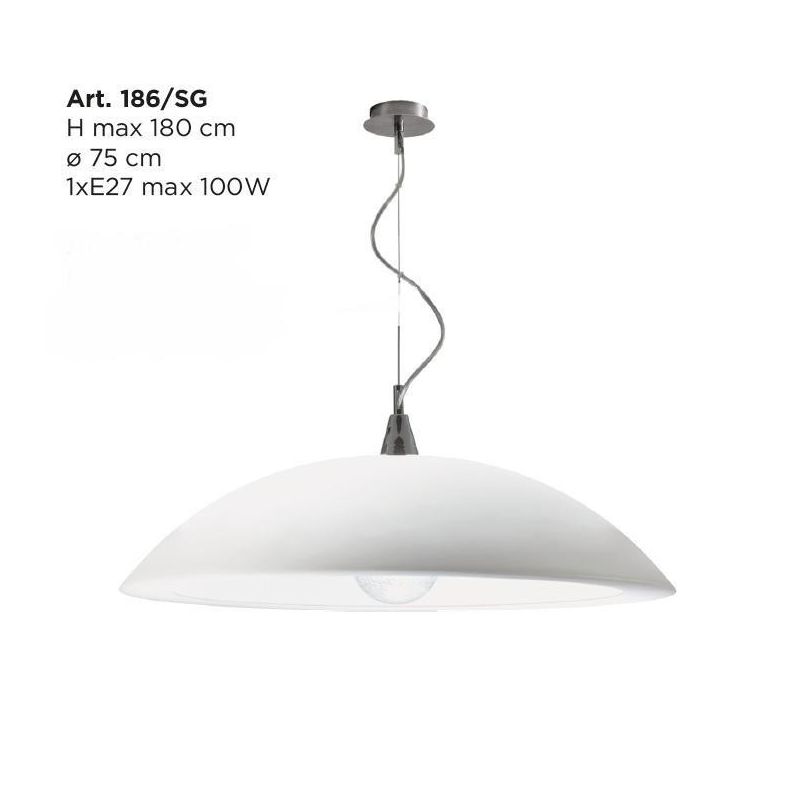 MAMBO SOSPENSIONE SINGOLA D75 IN RESINA BIANCA DETTAGLI CROMO MODERNA LAMPADINA 1XE27 Padana Lampadari - Cristalensi Shop Online