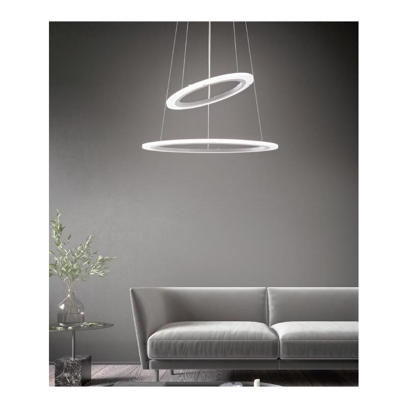 ORBIT SOSPENSIONE A 2 ANELLI MODERNA LED 50W LUCE DIMMERABILE BIANCA CON TELECOMANDO INCLUSO Padana Lampadari - Cristalensi Shop