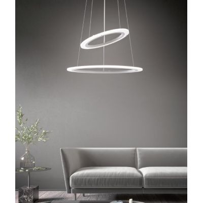 ORBIT SOSPENSIONE A 2 ANELLI MODERNA LED 50W LUCE DIMMERABILE BIANCA CON TELECOMANDO INCLUSO Padana Lampadari - Cristalensi Shop