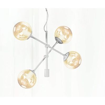 GIOKO SOSPENSIONE 4 LUCI MODERNO METALLO BIANCO,NERO O CROMO CON SFERE IN VETRO Padana Lampadari - Cristalensi Shop Online