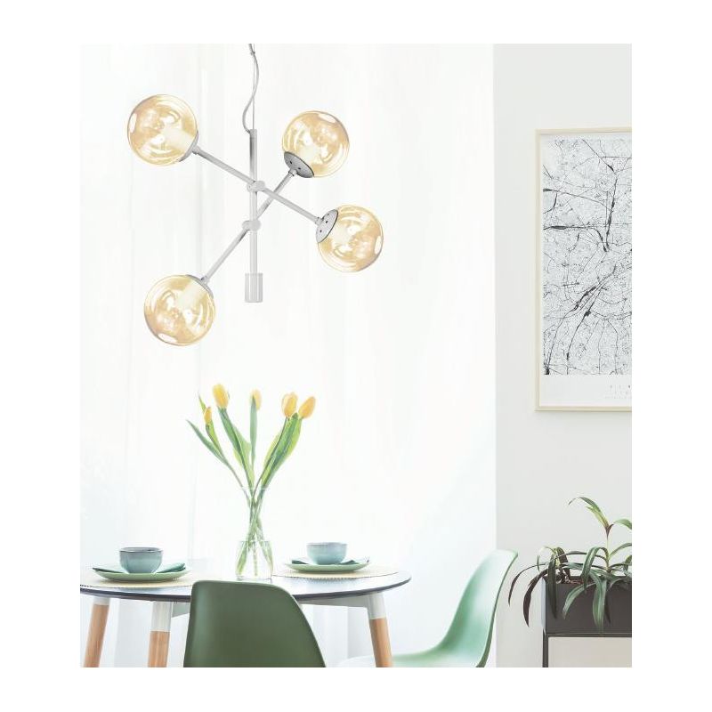 GIOKO SOSPENSIONE 4 LUCI MODERNO METALLO BIANCO,NERO O CROMO CON SFERE IN VETRO Padana Lampadari - Cristalensi Shop Online