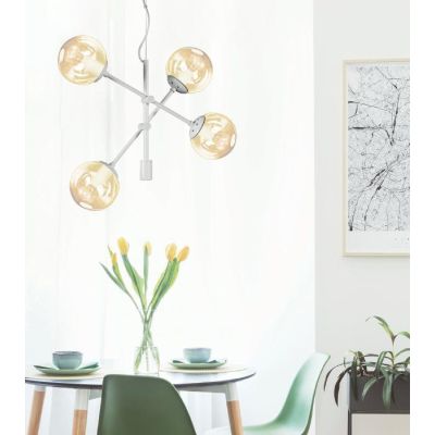 GIOKO SOSPENSIONE 4 LUCI MODERNO METALLO BIANCO,NERO O CROMO CON SFERE IN VETRO Padana Lampadari - Cristalensi Shop Online