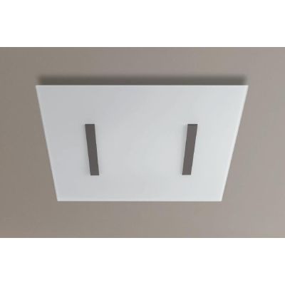 DEXTER PLAFONIERA MODERNA IN LASTRA DI VETRO BIANCO LARGHEZZA CM 60 CON DETTAGLI BIANCHI O TORTORA Padana Lampadari - Cristalens