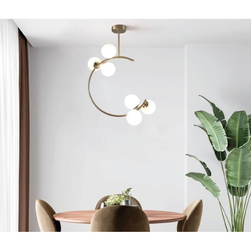 MIMOSA SOSPENSIONE 6 LUCI METALLO BRONZO CON SFERE IN VETRO BIANCOLATTE MODERNA LAMPADINE 6XG9 Padana Lampadari - Cristalensi Sh