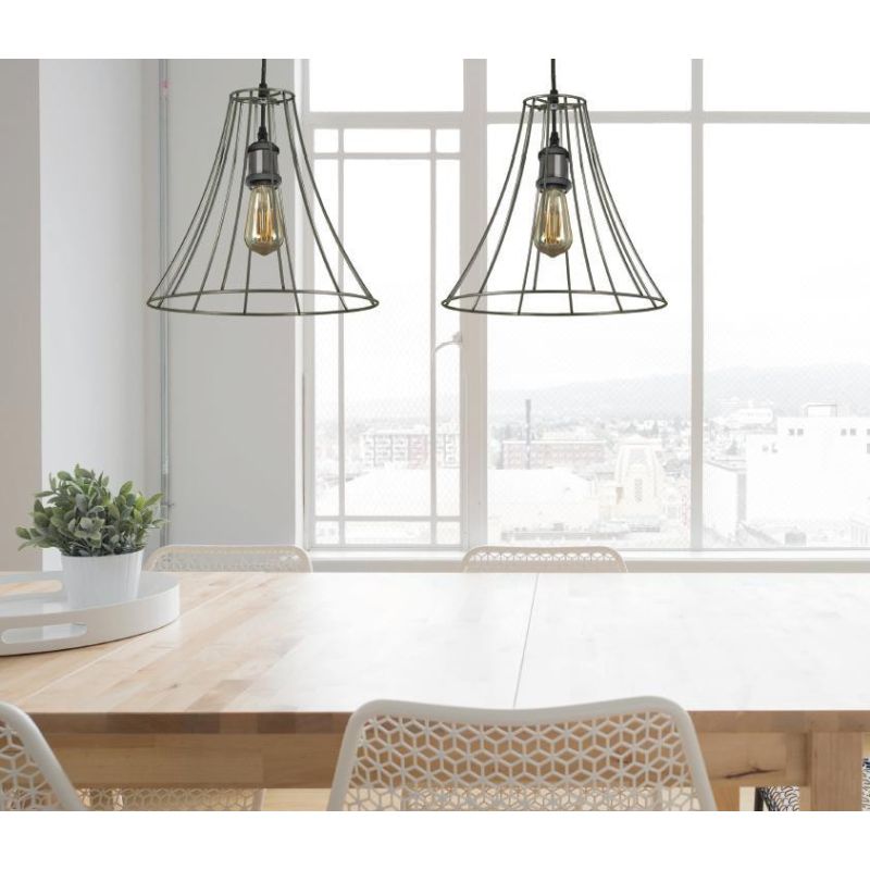 BASKET SOSPENSIONE SINGOLA STILE VINTAGE IN METALLO ANTRACITE CON STRUTTURA APERTAATTACCO E27 Padana Lampadari - Cristalensi Sho
