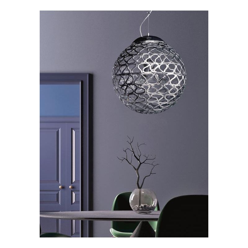 TRICOT SOSPENSIONE MODERNA D50 IN ACRILICO DECORATO CROMO CON TRE LAMPADINE ATTACCO E27 Padana Lampadari - Cristalensi Shop Onli