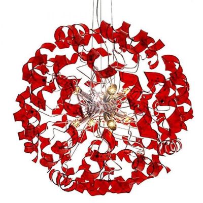 273/SG TRUDY LAMPADARIO MODERNO CON RICCIOLI IN VETRO COLORATO E STRUTTURA IN METALLO CROMO Padana Lampadari - Cristalensi Shop 