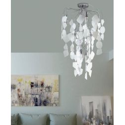 SANTORINI SOSPENSIONE MODERNA IN METALLO CROMO CON PENDENTI DECORATIVI IN VETRO BIANCO Padana Lampadari - Cristalensi Shop Onlin 2