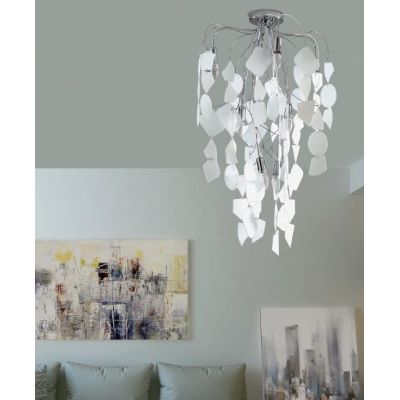 SANTORINI SOSPENSIONE MODERNA IN METALLO CROMO CON PENDENTI DECORATIVI IN VETRO BIANCO Padana Lampadari - Cristalensi Shop Onlin