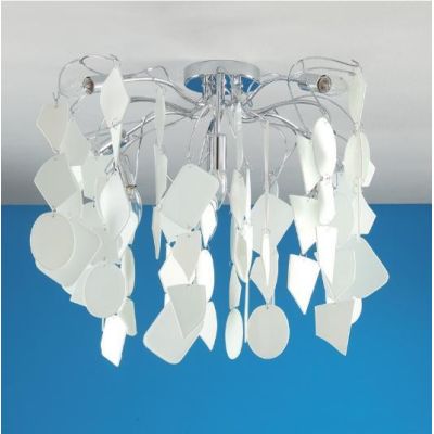 SANTORINI PLAFONIERA MODERNA IN METALLO CROMO CON PENDENTI DECORATIVI IN VETRO BIANCO Padana Lampadari - Cristalensi Shop Online