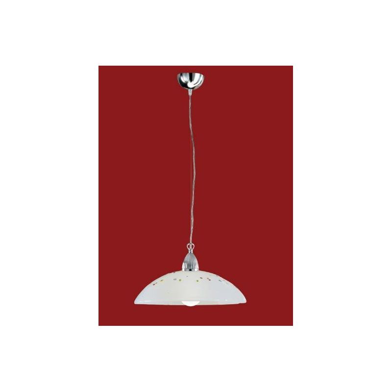 MIRIAM SOSPENSIONE SINGOLA D40 CLASSICA IN VETRO SABBIATO BIANCO CON MURRINE DECORATIVE Padana Lampadari - Cristalensi Shop Onli