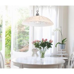 MIRIAM SOSPENSIONE SINGOLA D40 CLASSICA IN VETRO SABBIATO BIANCO CON MURRINE DECORATIVE Padana Lampadari - Cristalensi Shop Onli 2