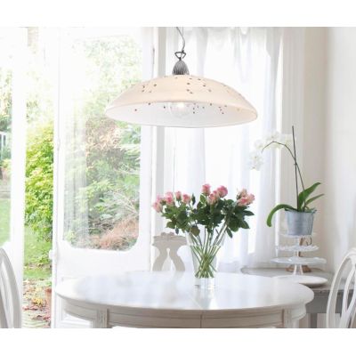MIRIAM SOSPENSIONE SINGOLA D40 CLASSICA IN VETRO SABBIATO BIANCO CON MURRINE DECORATIVE Padana Lampadari - Cristalensi Shop Onli