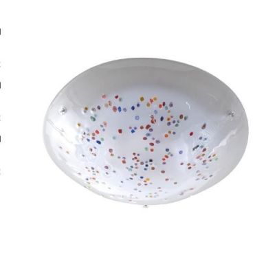 MIRIAM PLAFONIERA CLASSICA D30 ROTONDA IN VETRO SABBIATO BIANCO CON MURRINE DECORATIVE Padana Lampadari - Cristalensi Shop Onlin