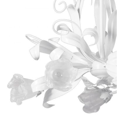 SHABBY CHIC LAMPADARIO CLASSICO 5 LUCI BIANCO CON DIFFUSORI FLOREALI IN VETRO DECORATO Padana Lampadari - Cristalensi Shop Onlin