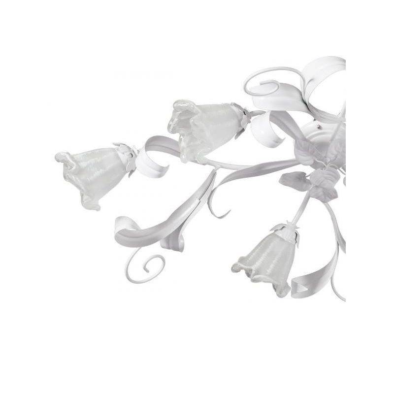 SHABBY CHIC PLAFONIERA CLASSICA 6 LUCI BIANCA CON DIFFUSORI FLOREALI IN VETRO DECORATO Padana Lampadari - Cristalensi Shop Onlin