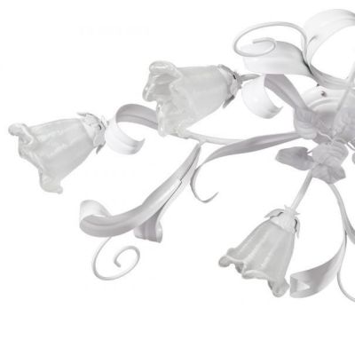 SHABBY CHIC PLAFONIERA CLASSICA 6 LUCI BIANCA CON DIFFUSORI FLOREALI IN VETRO DECORATO Padana Lampadari - Cristalensi Shop Onlin