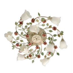 LADY PLAFONIERA CLASSICA 9 LUCI IN METALLO AVORIO CON DIFFUSORI IN VETRO E DECORI FLOREALI Padana Lampadari - Cristalensi Shop O 2