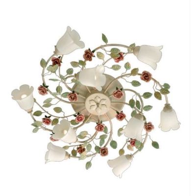 LADY PLAFONIERA CLASSICA 9 LUCI IN METALLO AVORIO CON DIFFUSORI IN VETRO E DECORI FLOREALI Padana Lampadari - Cristalensi Shop O