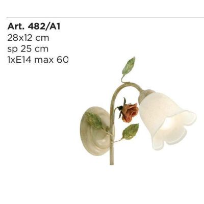 LADY APPLIQUE CLASSICA IN METALLO AVORIO CON DIFFUSORE IN VETRO E DECORI FLOREALI Padana Lampadari - Cristalensi Shop Online