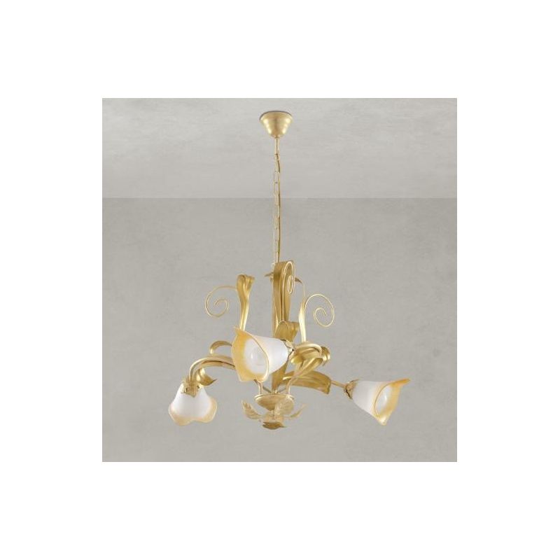 468-3 ANASTASIA LAMPADARIO CLASSICO 3 LUCI IN METALLO AVORIO-ORO CON VETRI DECORO SCAVO Padana Lampadari - Cristalensi Shop Onli