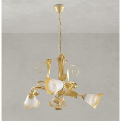 468-3 ANASTASIA LAMPADARIO CLASSICO 3 LUCI IN METALLO AVORIO-ORO CON VETRI DECORO SCAVO Padana Lampadari - Cristalensi Shop Onli
