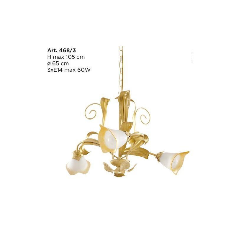 468-3 ANASTASIA LAMPADARIO CLASSICO 3 LUCI IN METALLO AVORIO-ORO CON VETRI DECORO SCAVO Padana Lampadari - Cristalensi Shop Onli