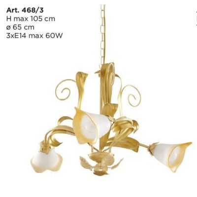 468-3 ANASTASIA LAMPADARIO CLASSICO 3 LUCI IN METALLO AVORIO-ORO CON VETRI DECORO SCAVO Padana Lampadari - Cristalensi Shop Onli