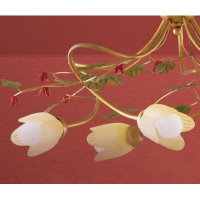 CARLOTTA PLAFONIERA 3 LUCI CLASSICA IN METALLO ORO CON DIFFUSORI IN VETRO AMBRA DECORI FLOREALI Padana Lampadari - Cristalensi S