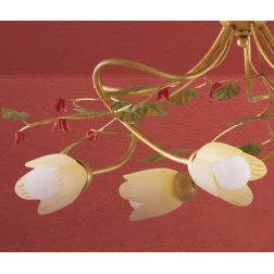 CARLOTTA LAMPADARIO 3 LUCI CLASSICO IN METALLO ORO CON DIFFUSORI IN VETRO AMBRA DECORI FLOREALI Padana Lampadari - Cristalensi S 2